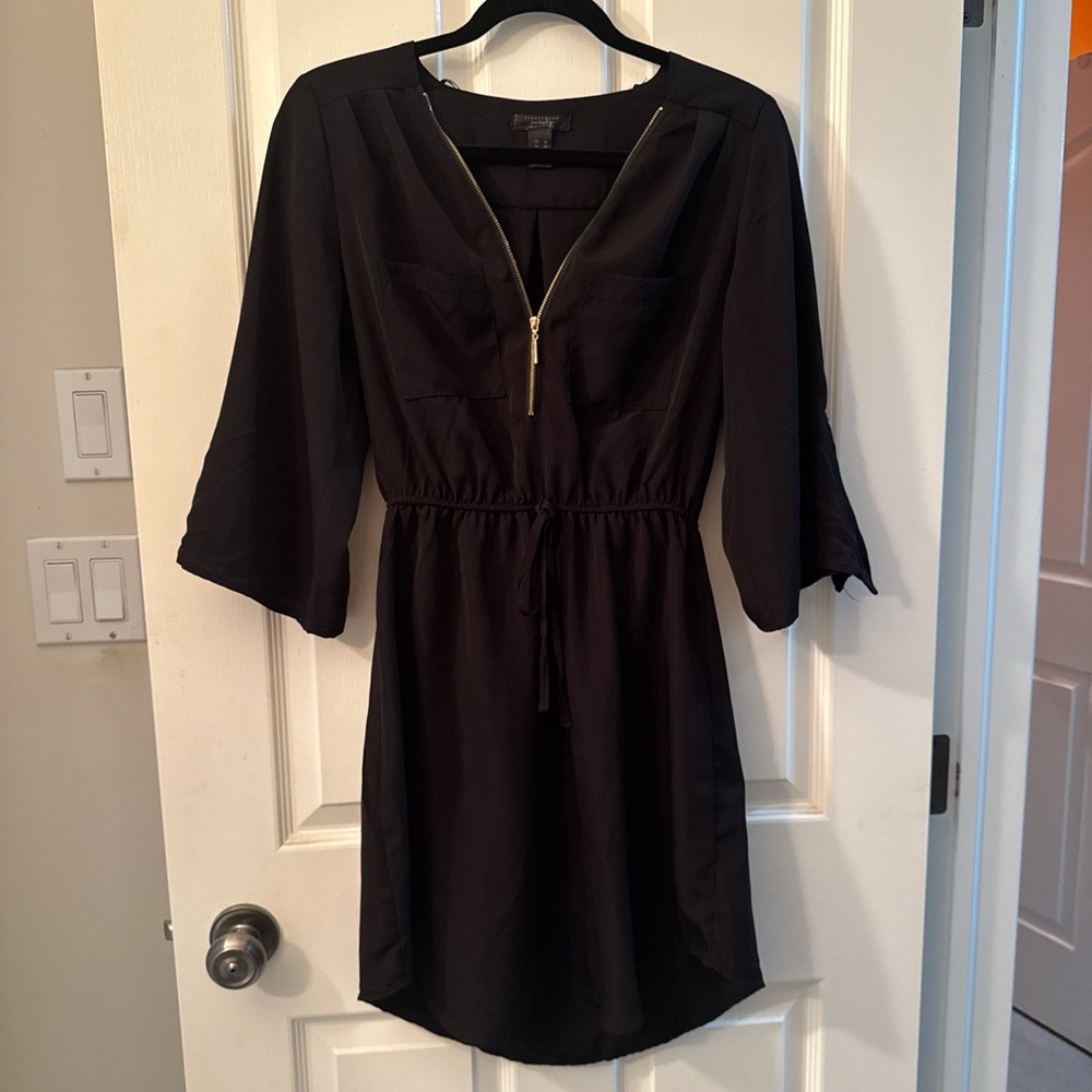 Streetwear Society Black Mini Dress with Gold Zipper